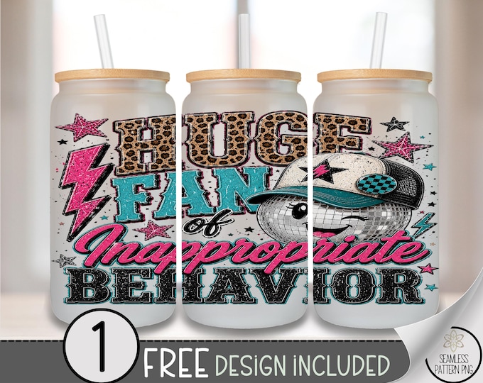 Party Disco Glass Can Wrap, Sassy 16 oz Glass Tumbler Sublimation Design, Retro PNG File, Digital Download, B10316