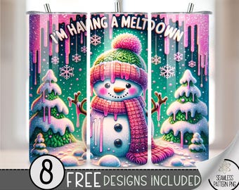 Snowman Tumbler Wrap, Sassy 20 Oz Skinny Tumbler Sublimation Design, Winter PNG Tumbler Wrap, Funny Meltdown PNG File Instant Download