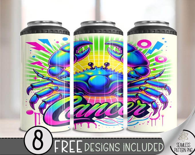 Airbrush Zodiac 4 in 1 Can Cooler Wrap, Cancer 16 Oz 4in1 Tumbler Sublimation Design Astrology Sign, Zodiac Signs Can Wrap PNG Download