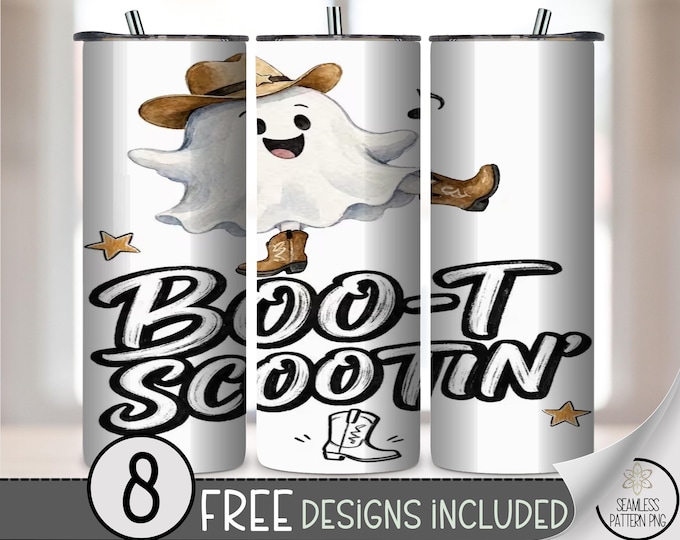 Boo-T Scootin Ghost 20 oz Tumbler Wrap, Cowboy Halloween Sublimation Design, PNG Files, Digital Download, B10424