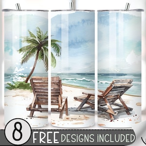 Watercolor Palm Tree Vacation Tumbler Design Wrap PNG, Beach Tumbler Wrap PNG, Sublimation Tumbler Wrap, Beach Chair Design Digital Download
