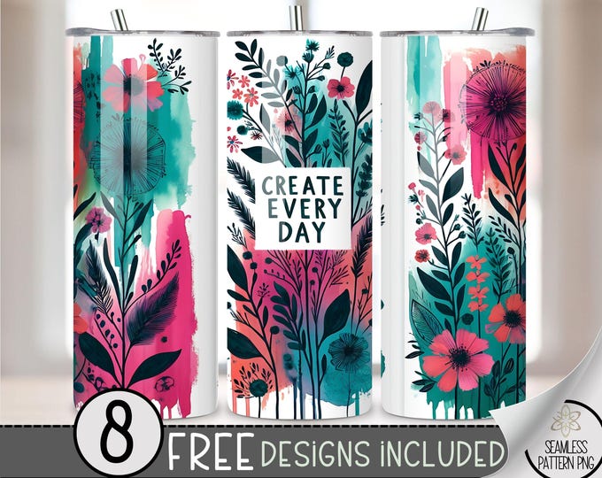 Painter Artist Digital Download 20oz Skinny Tumbler Wrap Seamless PNG for Create Every Day Design, Printable Tumbler Sublimation Design A189