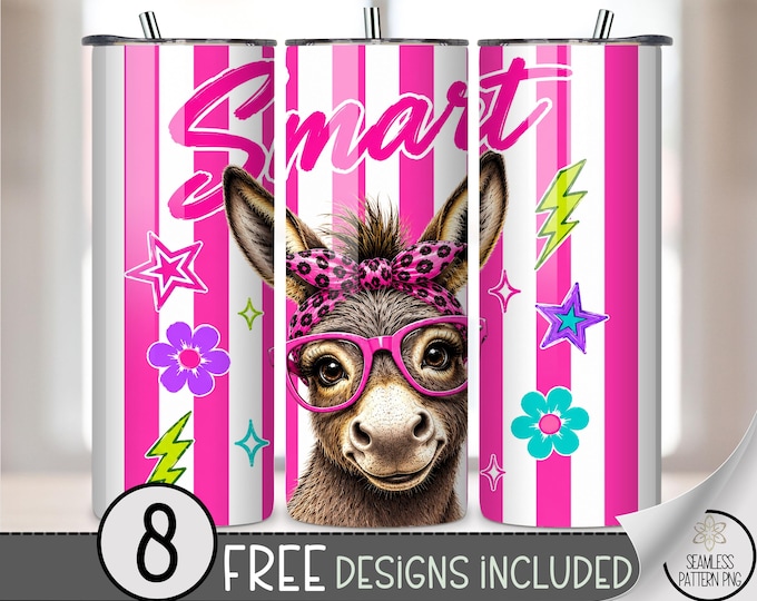 Smart Donkey 20 oz Tumbler Wrap, Sassy Sublimation Design for Straight Tumblers, Playful PNG Files, Digital Download, B10362