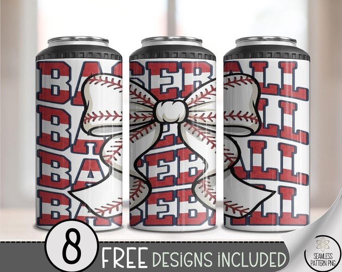 Baseball 4-in-1 Can Cooler Wrap, Bow Sublimation Design, Sporty 16 oz 4-in-1 File, B10156