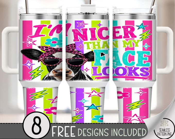 Funny Cow 40 oz Tumbler Wrap, Dairy Cow PNG Sublimation Design, Striped Humor PNG, Digital Download, B10384
