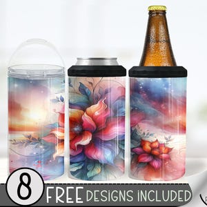 Floral 4 In 1 Can Cooler Tumbler Wrap, Flower Sublimation Design, Fantasy 16 Oz Slim, Ethereal 16 Oz Can Cooler Sublimation Design File