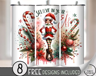Festive 20 oz tumbler wrap: Christmas Elf Digital Download Sublimation Design for Skinny Tumblers, Whimsical PNG Files, A532
