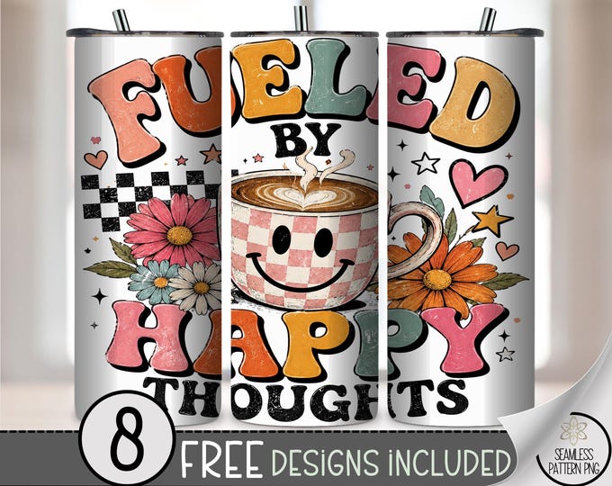 Happy Coffee 20 oz Tumbler Wrap, Retro Sublimation Design for Straight Tumblers, Groovy PNG Files, Digital Download, B10482