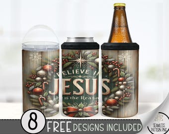 Christmas 4 In 1 Can Cooler Tumbler Wrap, Winter Sublimation Design, Xmas 16 Oz Slim, Holiday 16 Oz Can Cooler Sublimation Design, Religious