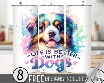 Dog lover tumbler wrap design, funny animal straight tumbler wrap PNG design, dog mom 20 oz straight tumbler sublimation design, dog life