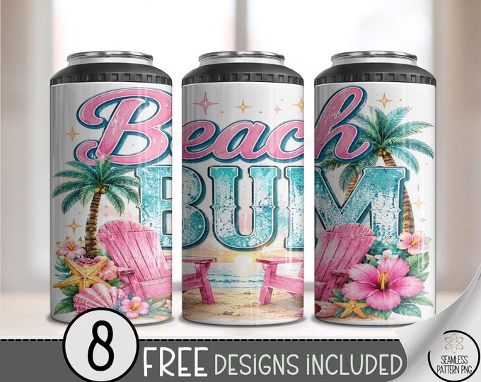 Beach Bum 4-in-1 Can Cooler Wrap, Tropical Sublimation Design, Digital Download, B10341