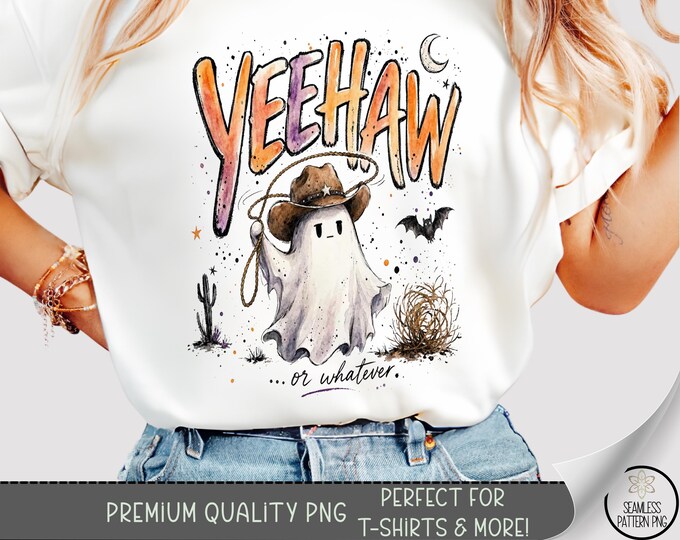 Halloween Ghost Cowboy T-shirt PNG, Yeehaw Western Sublimation Design, Digital Download, B10439