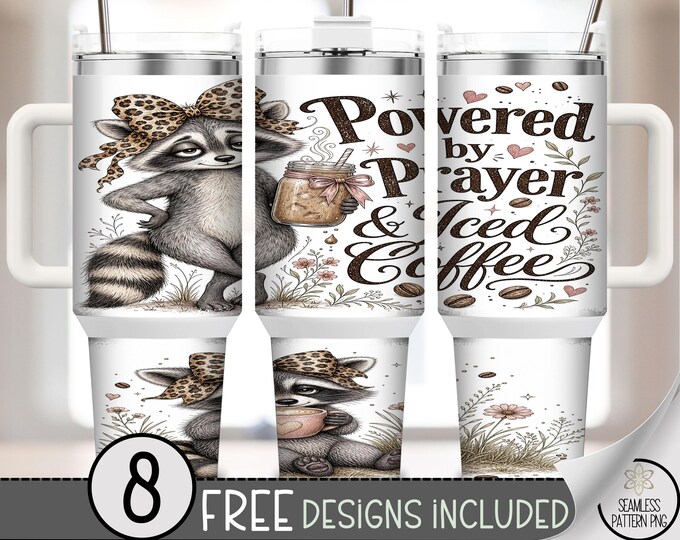 Powered by Prayer Iced Coffee 40oz Tumbler Wrap Sublimation Design, Digital Download, B10518