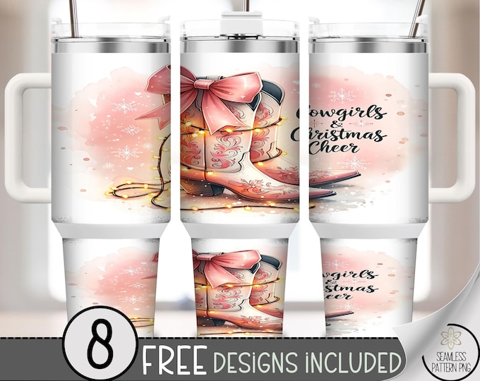 Cowgirl Boots 40 oz Tumbler Wrap PNG, Trendy Floral Holiday, Western Christmas, Digital Download for Sublimation, A539