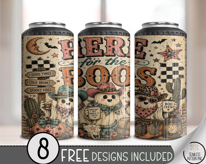 Halloween Ghost 4-in-1 Can Cooler Wrap, Western Boos Sublimation Design, Digital Download, B10391