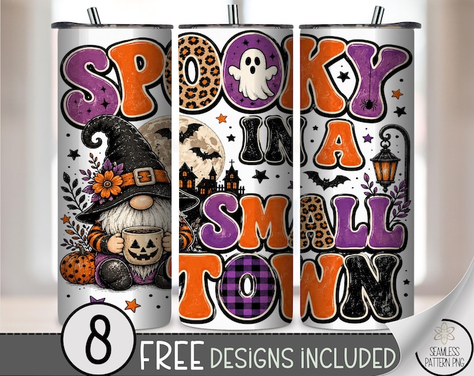 Spooky Small Town 20oz Tumbler Wrap, Cute Halloween Sublimation Design, PNG Files, Digital Download, B10501