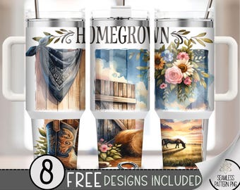 Boho Western 40oz Tumbler Wrap, Country Western Tumbler Sublimation Design,Floral Country Girl 40oz Quencher Tumbler Wrap PNG,Homegrown, A95