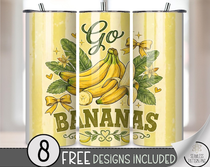 Go Bananas 20 oz Tumbler Wrap, Playful Sublimation Design for Straight Tumblers, Fruit PNG Files, Digital Download, B10243