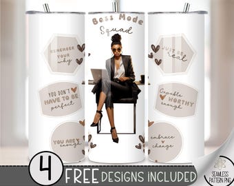 Black Woman Affirmations Tumbler Wrap PNG, Inspirational Black Woman Quote 20 oz Straight Design,  Boss Squad African American Affirmations
