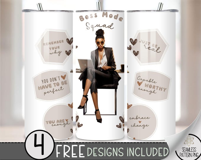 Black Woman Affirmations Tumbler Wrap PNG, Inspirational Black Woman Quote 20 oz Straight Design,  Boss Squad African American Affirmations