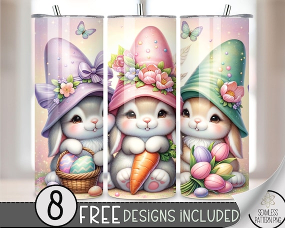 Easter Bunny Tumbler Wrap, 20oz Skinny Easter Tumbler PNG Sublimation Design, 20 OZ Cute Easter Tumbler Wrap, Easter Rabbit Digital Download