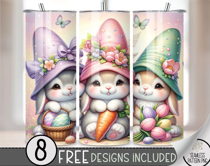 Easter Bunny Tumbler Wrap, 20oz Skinny Easter Tumbler PNG Sublimation Design, 20 OZ Cute Easter Tumbler Wrap, Easter Rabbit Digital Download