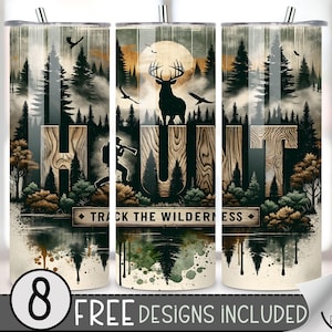 Deer Hunting Tumbler Wrap, Hunting 20oz Skinny Tumbler Sublimation Design, Buck Tumbler Wrap File, Mountain Range PNG, Seamless Forest File