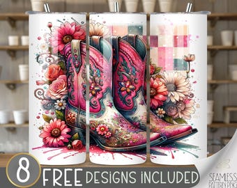 Western Boots Tumbler Wrap, Cowgirl Boots 20 oz Tumbler Sublimation Design, Country Tumbler Wrap, Boho Cowgirl Tumbler, Country Girl Tumbler