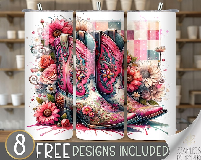 Western Boots Tumbler Wrap, Cowgirl Boots 20 oz Tumbler Sublimation Design, Country Tumbler Wrap, Boho Cowgirl Tumbler, Country Girl Tumbler