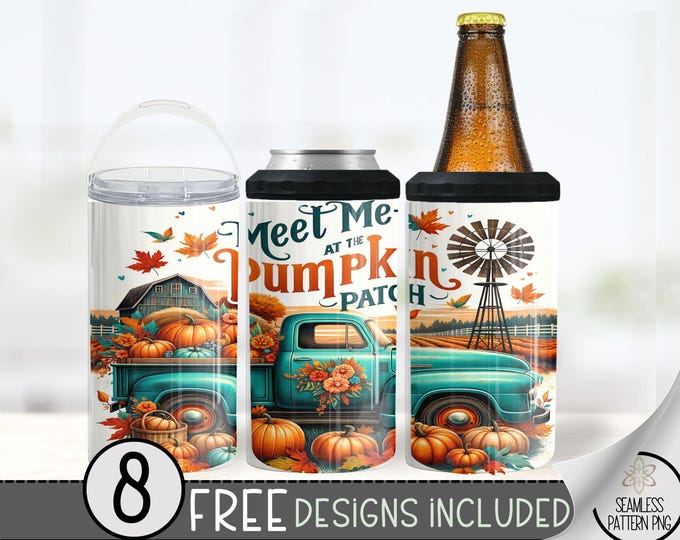 Pumpkin Patch Can Cooler Wrap, Autumn Pumpkin 16 oz 4-in-1 Cooler Sublimation, Vintage Fall Can Wrap, Truck Hard Can Wrap, Retro Autumn PNG