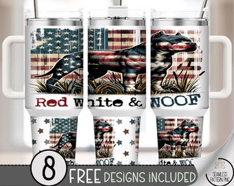 Red White and Woof 40 oz Tumbler Wrap PNG, Patriotic Dog Wrap Design, 40oz American Flag Pitbull Sublimation for Travel Tumbler File A308
