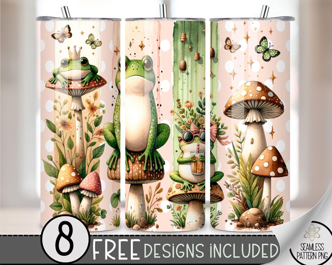 Funny Frog Tumbler Wrap PNG, Cottagecore Mushroom Frogs 20 Oz Skinny ...