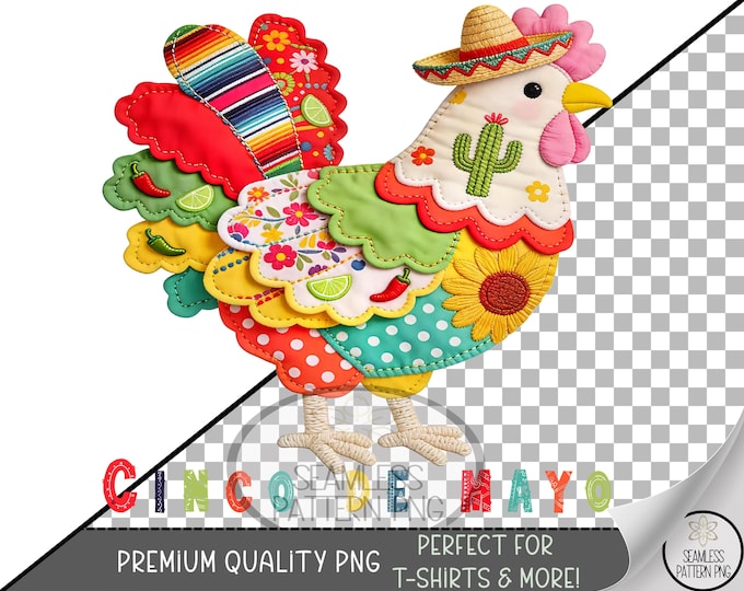 Mexican Fiesta Sublimation Design, Colorful Chicken UV DTF Graphic, Cinco de Mayo Clip Art, Festive Printable, Digital Download B10067
