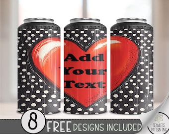 Add Your Text 4 in 1 Can Cooler Wrap, Customize Name 4in1 Tumbler PNG, Valentine Day 16 Oz Can Cooler Sublimation Design,Heart Seamless File