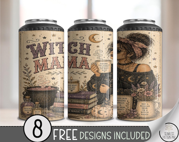 Witch Mama 4-in-1 Can Cooler Wrap, Spooky Sublimation Design, Digital Download, B10438