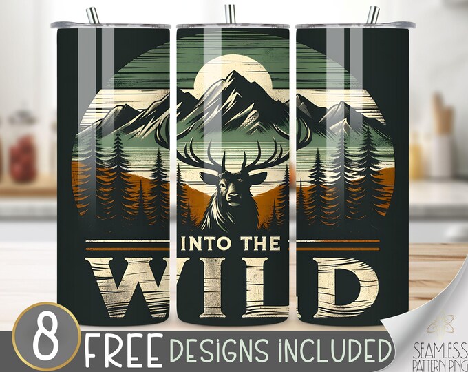 Forest Deer Tumbler Wrap, Deer Tumbler Wrap, Into The Wild 20 oz Tumbler Sublimation Designs, Buck Tumbler Wrap File, Mountain Range PNG