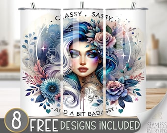 Classy Sassy Tumbler Wrap, Sarcastic Tumbler Design, Sarcastic Saying, Sarcastic Tumbler Wrap Png, Inspirational Quote, Glitter Blue Tumbler