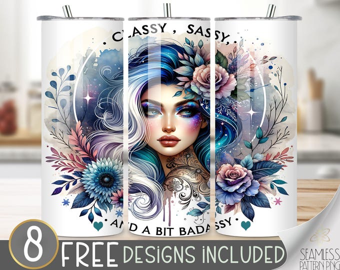 Classy Sassy Tumbler Wrap, Sarcastic Tumbler Design, Sarcastic Saying, Sarcastic Tumbler Wrap Png, Inspirational Quote, Glitter Blue Tumbler