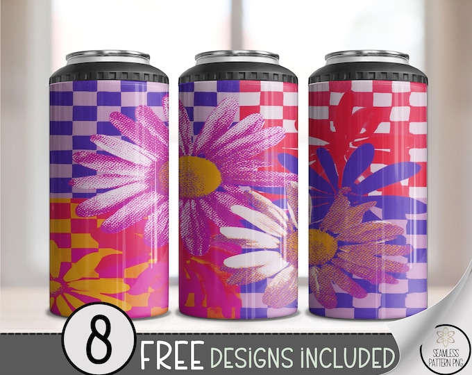Retro Daisy 4-in-1 Can Cooler Wrap, Pop Art Sublimation Design, Digital Download, B10472
