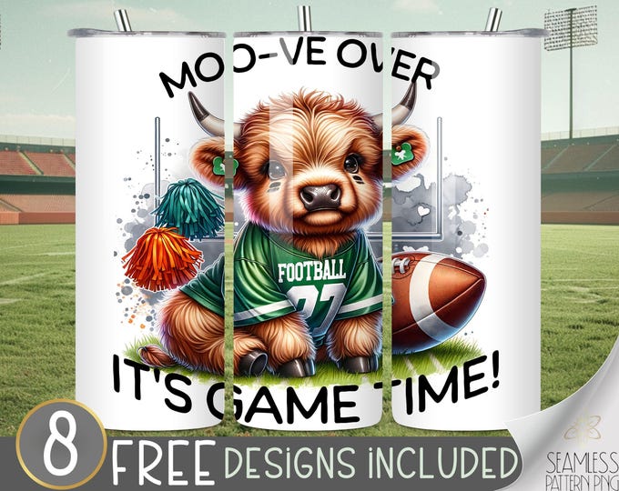 Fall highland cow football tumbler wrap 20 oz Skinny Tumbler Sublimation, football tumbler design, cute football cow tumbler file