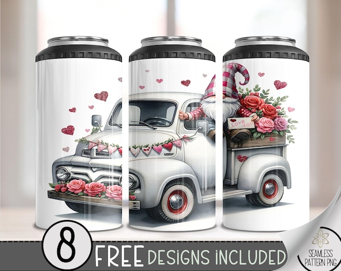 Vintage Truck 4 in 1 Can Cooler Wrap, Purple Gnome 4in1 Tumbler PNG, Valentine's Day 16 Oz Can Cooler Sublimation Design, Vday Download File