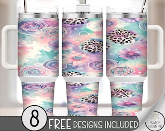 Floral Leopard 40 oz Tumbler Wrap PNG, Fancy Seamless Sublimation Design, Flower Animal Print, Digital Download, A571