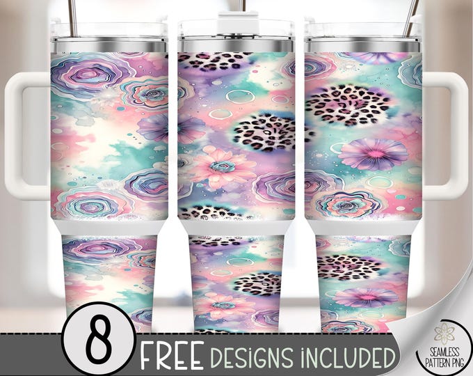 Floral Leopard 40 oz Tumbler Wrap PNG, Fancy Seamless Sublimation Design, Flower Animal Print, Digital Download, A571