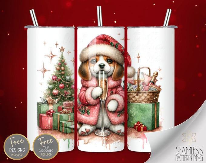 Cute Beagle Baby 20 oz Straight Tumbler Wrap Sublimation, Christmas Tumbler Design Files, Glitter Beagle Xmas Shopping Instant Download PNG