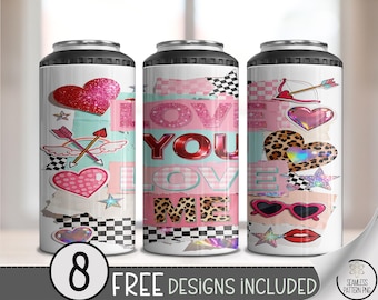 Love You 4-in-1 Can Cooler Wrap PNG, Cute Valentines Day, Heart Sublimation Design, Pink Romantic, Digital Download, B817