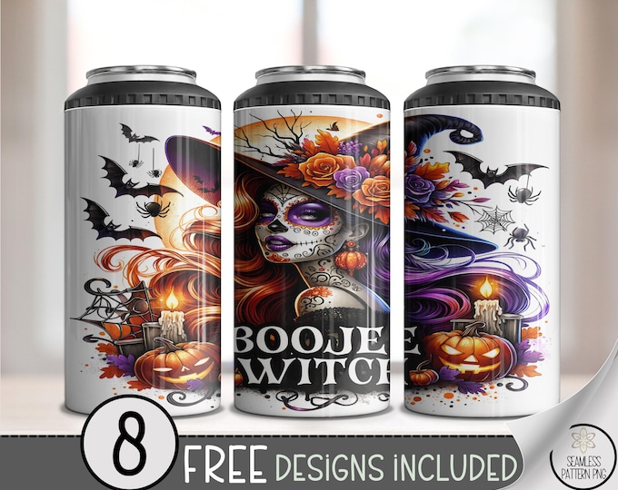 Halloween Can Cooler Wraps, Printable Boo Witch File, Spooky Autumn Design, 4 in 1 Coolers, Rustic Fall Festival Drink Covers A433