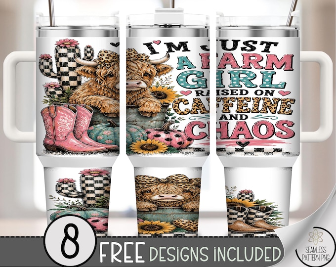 Farm Girl 40 oz Tumbler Wrap, Highland Cow Sublimation Design, Retro Farmhouse PNG, Digital Download, B10345