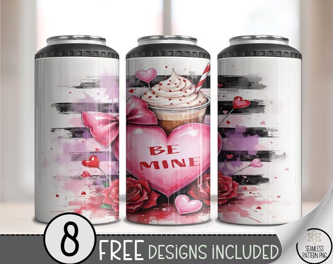 Valentine's Day 4in1 Can Cooler Wrap, Cute Sublimation Design, “Be Mine” Candy Heart 16 oz 4-in-1 File A650