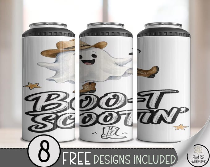 Halloween Cowboy Ghost 4-in-1 Can Cooler Wrap, Boot Scootin' Sublimation Design, Digital Download, B10424