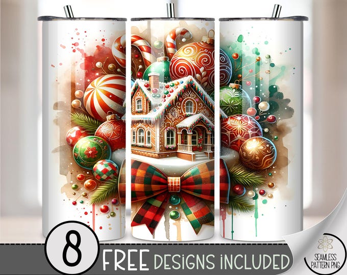 Christmas Gingerbread 20 oz Tumbler Wrap, Cookie House Sublimation Design for Skinny Tumblers, Whimsical PNG Files A559